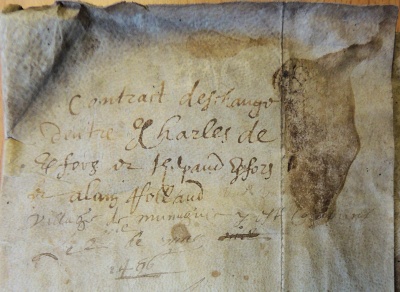 Note sur doc de mai 1496 : "Contract deschange dentre Charles de Kerfors et Thebault Kerfors et Allain Rolland, village de Munuguic "