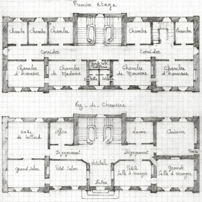 Plans du rez-de-chaussée et du 1er étage, recopiés de l'atlas de Joseph Bigot par Christian Cabellic