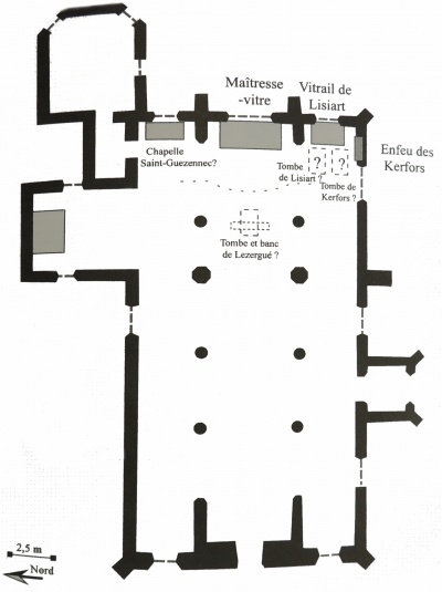 Fig. 1 - Plan de l'église paroissiale Saint-Guinal à Ergué-Gabéric. Plan établi par Norbert Bernard