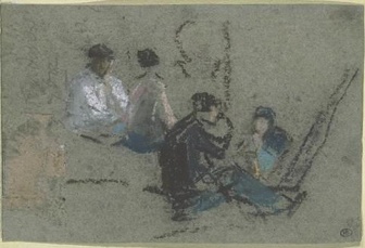 Eugene Boudin - Pastel "Quatre figures assises" - 1855-57 - RF16810