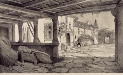 Le manoir de La Forêt en 1843 (sera en ruines pendant longtemps et complètement détruit au milieu du 20e siècle)